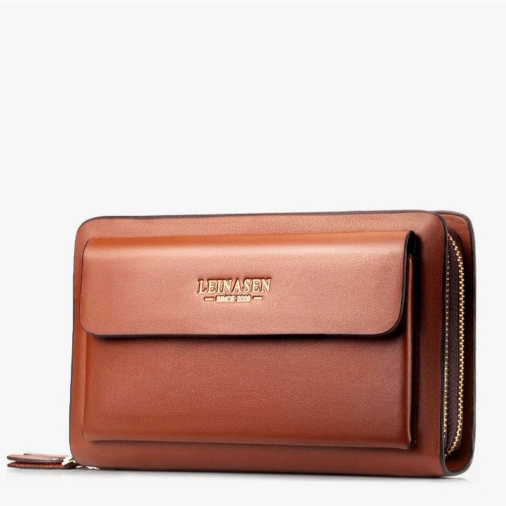 Leinasen Classic Brown Leather Wallet Passport Holder
